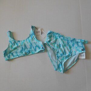 NWT Girls 2pc Hurley Blue Cloud High Waist Swimsuit sz L